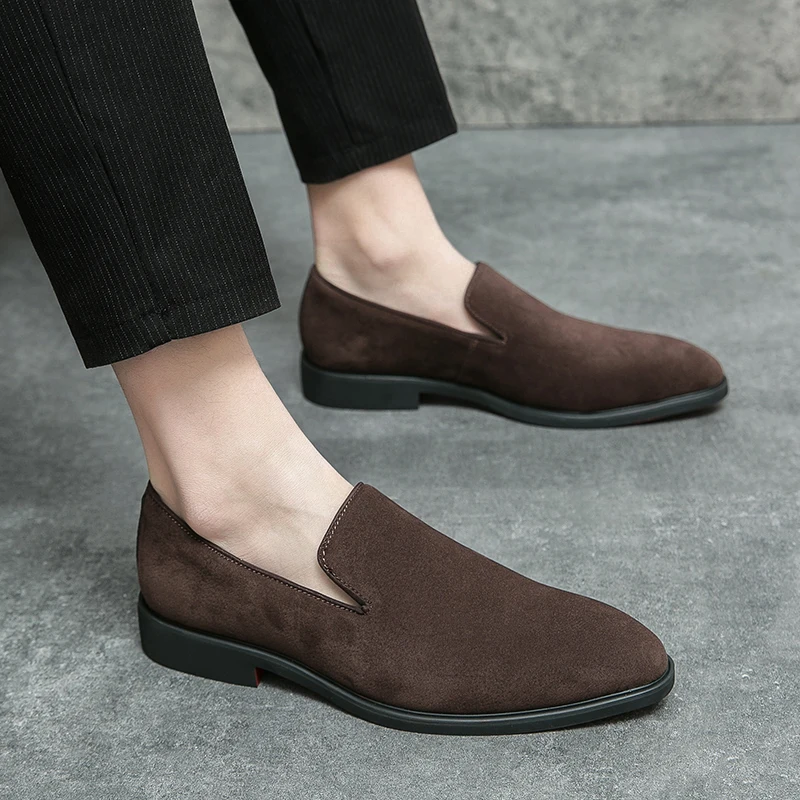 Primavera italiano diseñador de lujo marca zapatos de cuero de gamuza zapatos de vestir de oficina de negocios para hombre marrón club nocturno mocasines de fiesta hombre