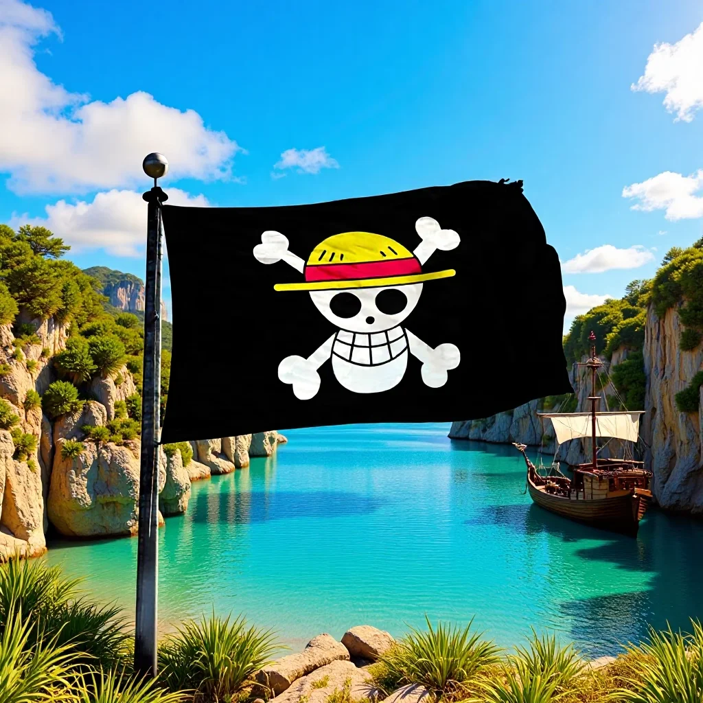 Bandera de calavera pirata de una pieza de dibujos animados, decoración de pared del dormitorio, pintura de pancarta, sombrero de paja Luffy, bandera de tripulación pirata, juguetes de regalo