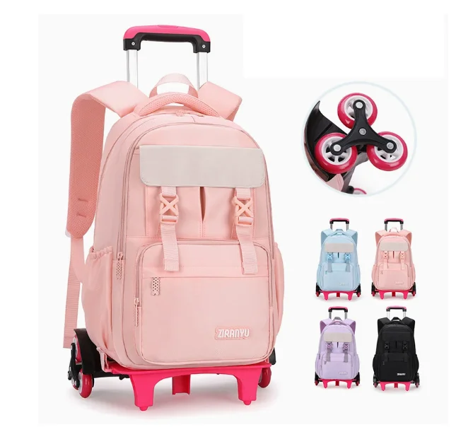 

Rolling Backpack for Girls Elementary School Bag Cute Girls Pink Backpack with Wheels Girls Bookbags with Wheels Trolley Bags