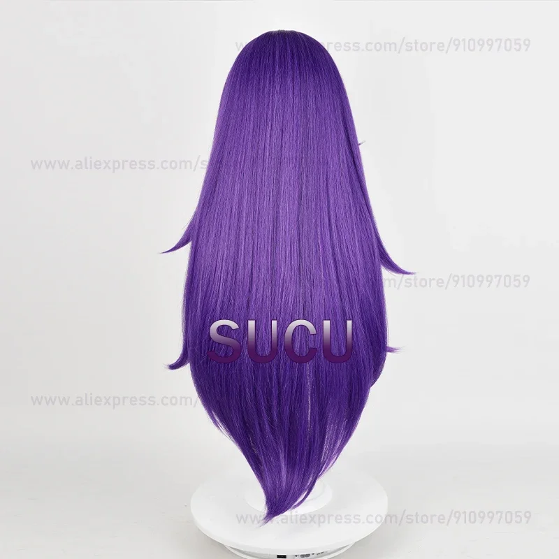 Genshin Impact oral reuse Cosplay Perruque pour Femme, Cheveux Synthétiques Anime, Bonnet de Perruque, Reflets Violets, Degré de Chaleur, 85cm