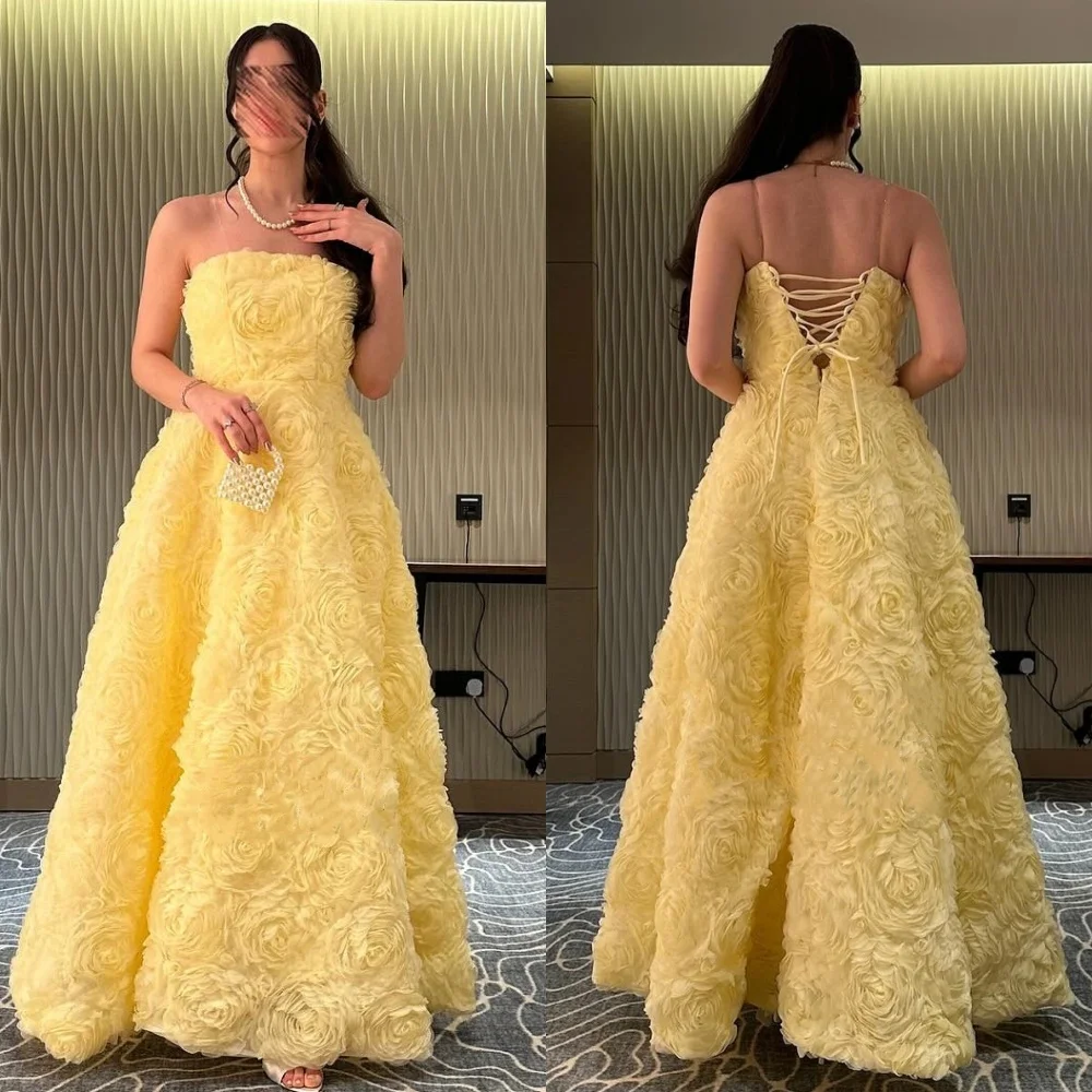 

Customized Matching Classic Pleat Ruched Flower A-line Strapless Long Dresses Bespoke Occasion Dresses High Quality Fashion