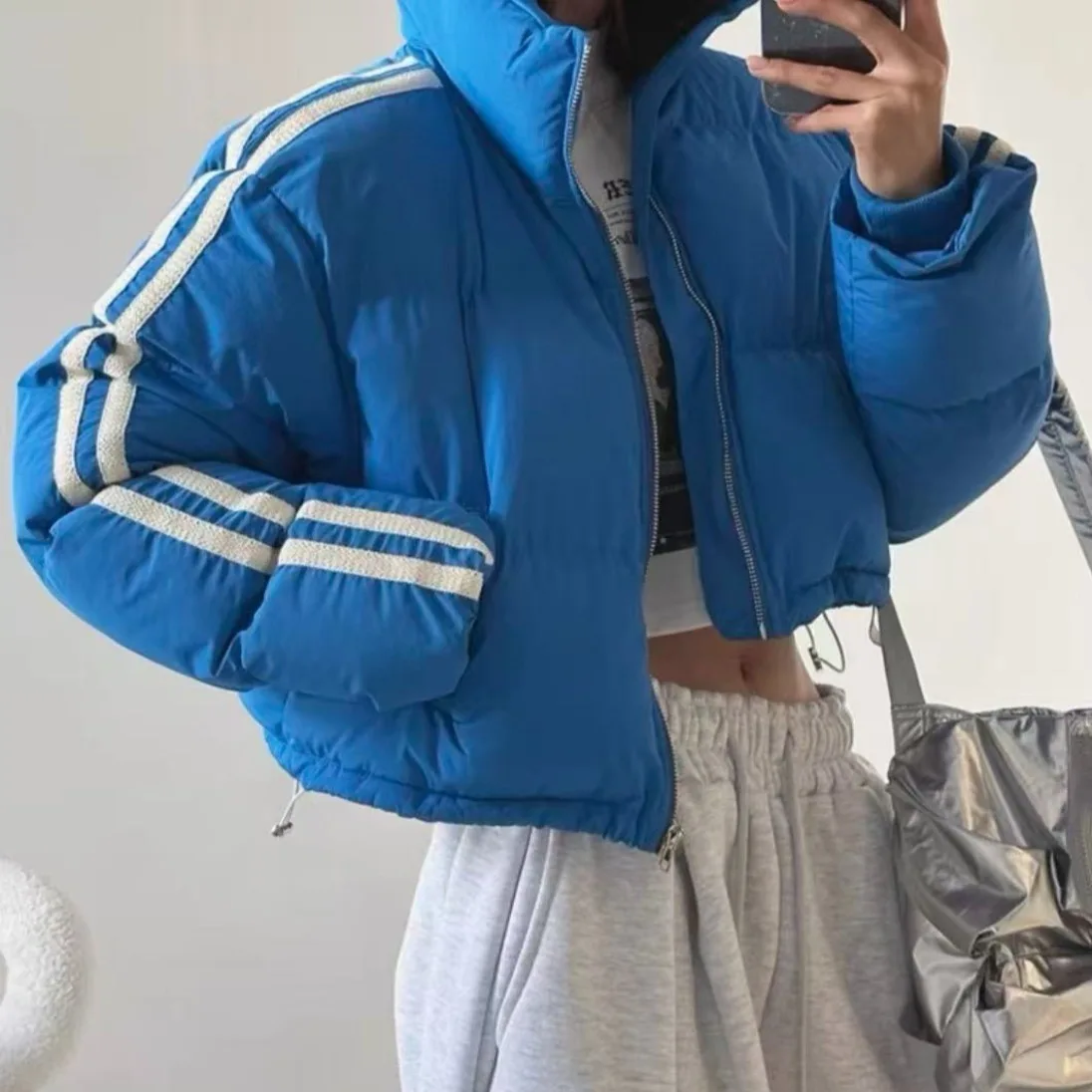 

Женская хлопковая куртка свободного кроя в Корейском стиле, шикарная осень-зима, универсальная модная одежда в стиле ретро с воротником-стойкой, теплая спортивная одежда...