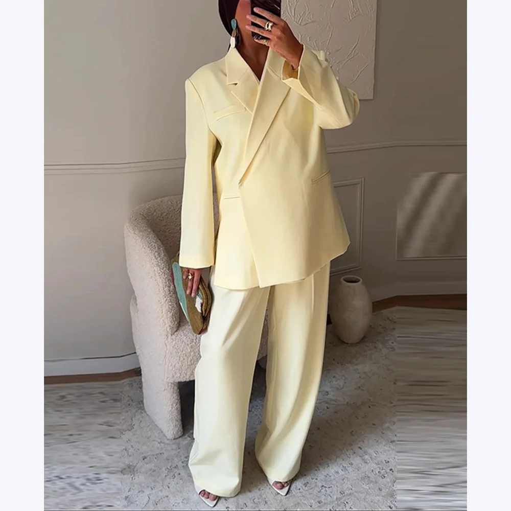 

Solid Color Women Suits Straight Single Button Incline Fashion Suit Set 2 Piece Casual Party Daily Office Outfit Jacket Pants
