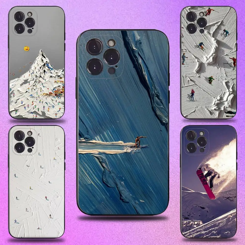 

Snow Mountain Skiing Ski Phone Case For iPhone 11,12,13,14,15,16,17,Pro,Max,Plus,E,SE4,Air,Mini Black Soft Cover
