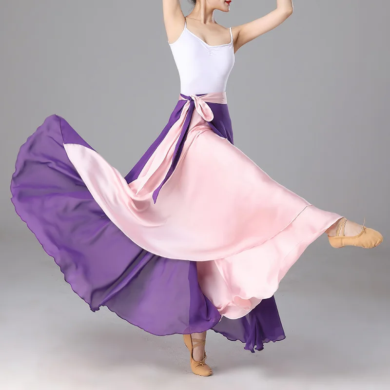 720 Degrees Bellydance Skirt Double-sided Chiffon Dance Long Skirt High-waisted Splicing Skirt Belly Dance Outfit