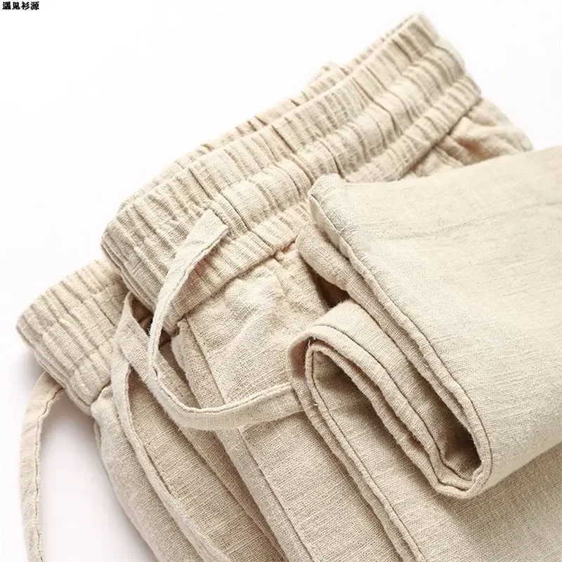 Natürliche Leinenmischung! Atmungsaktive Ramie-Pendlerhose - Gerade Geschnittene Baumwoll-Leinen Freizeithose mit Elastischen Taschen