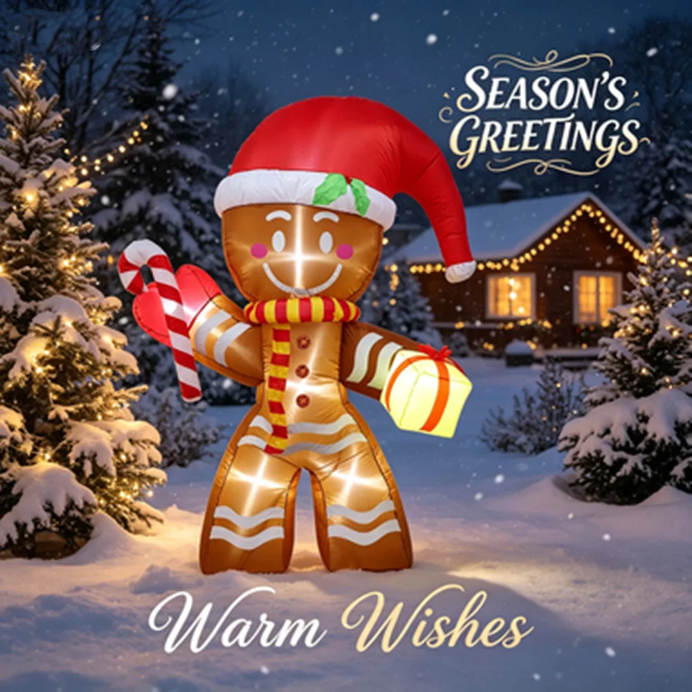 2.4m Gingerbread Christmas Inflatable Figure with Built-in LED Lights Outdoor Indoor Decorative Ornament for Garden Courtyard Pa