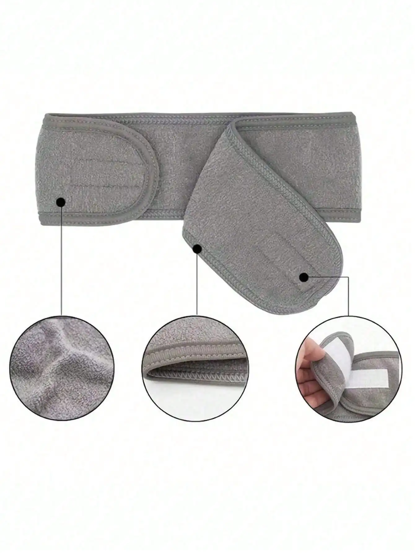 

Soft Gray Microfiber Wrap-Around Headband With Hook-Loop Fastener For Spa, Makeup, Yoga And Face Care – Non-Slip Wide Design