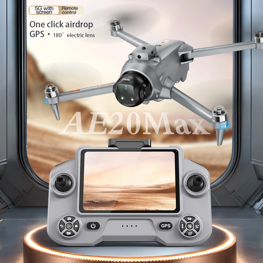 AE20 MAX GPS 에어드롭 드론 전문가용 4K HD 듀얼 카메라 장애물 회피 FPV 브러시리스 5G WIFI 스크린 컨트롤 쿼드콥터 장난감