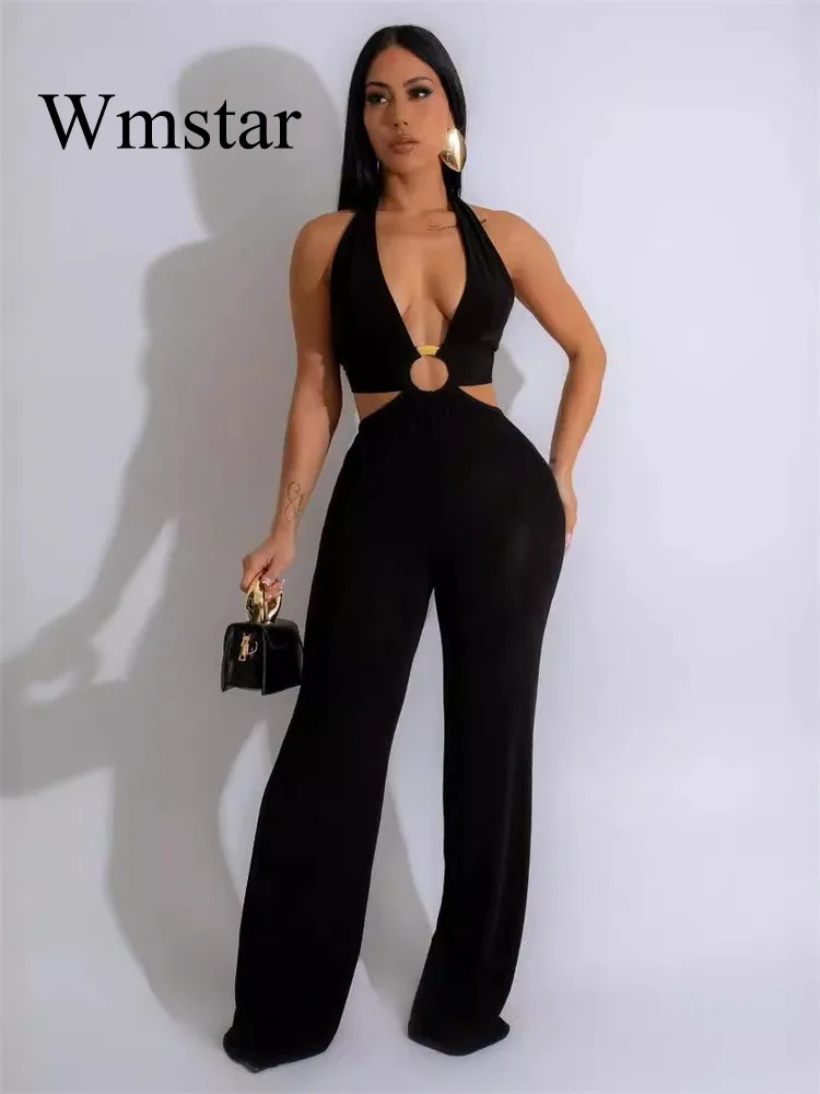 

Wmstar Jumpsuit Women Summer Nightclub Party Neck Hanging Backless Solid Color Sexy Slim Fit Rompers Wholesale Dropshipping 2024