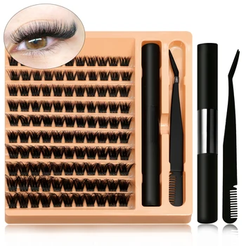 Conjunto de clusters de cílios, faça você mesmo, kit de extensão de cílios individuais, clusters de cílios, ligação e vedação e aplicação de cílios, maquiagem