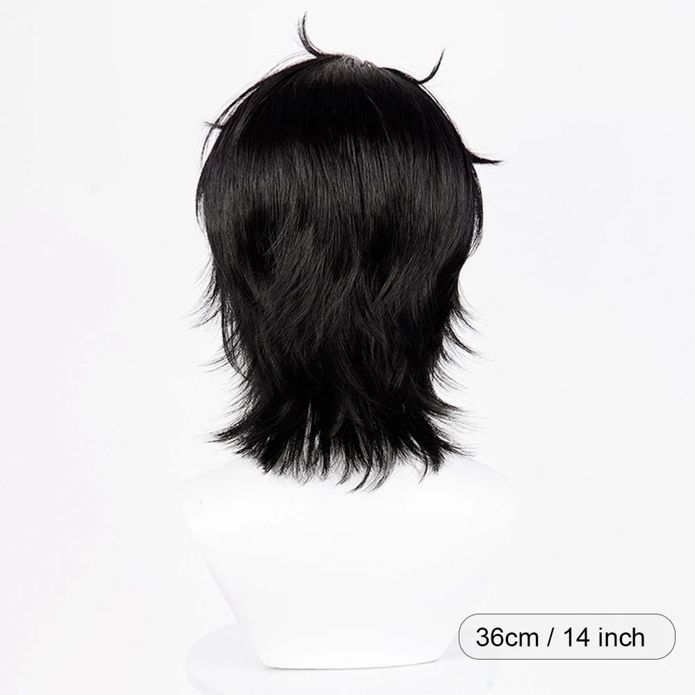Short Straight Black Fluffy Synthetic Wig Anime Game Cosplay Men Heat Resistant Wig for Daily Party