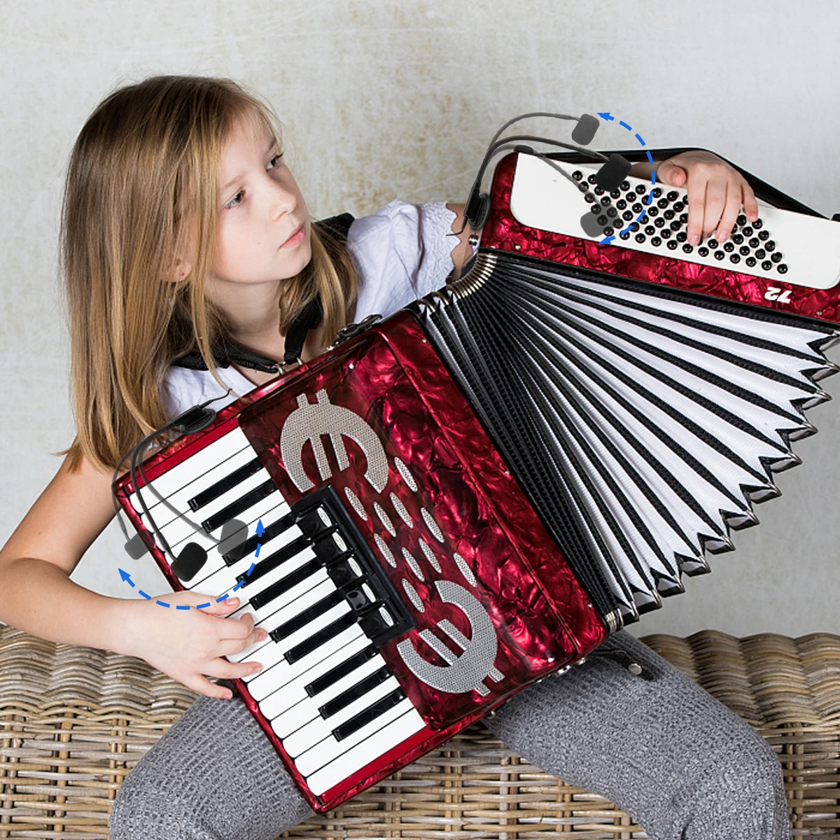 KIMAFUN Wired Dual Accordion Microphone Professional Condenser Musical Instrument High Fidelity Microphone for Accordion