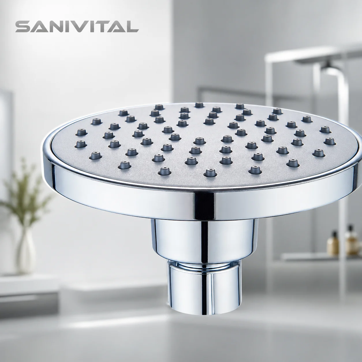 SANIVITAL 360° Rotatable Fixed Rain Shower Head Anti-Clog Silicone Nozzles High Flow Bathroom Head Only