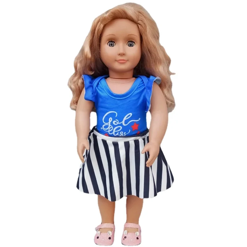 18inch Girl Doll Clothes One-shoulder Bell-bottom Outfit New Born Baby Doll Pajama Clothes Set