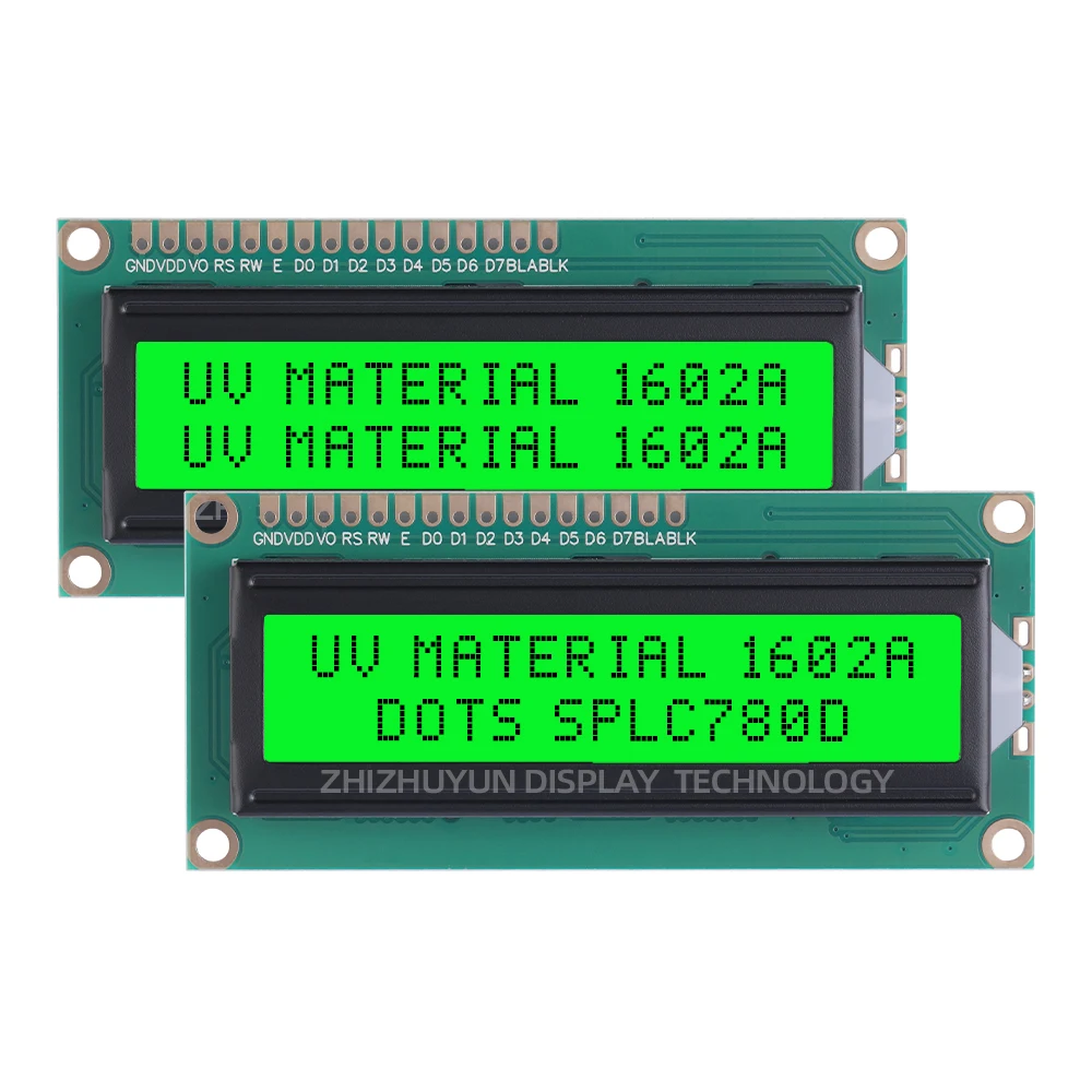 Material UV Dot Matrix Tela, Filme Verde Amarelo, Inglês LCD, LCM Controlador Display, Garantia de Qualidade, 1602A, SPLC780D