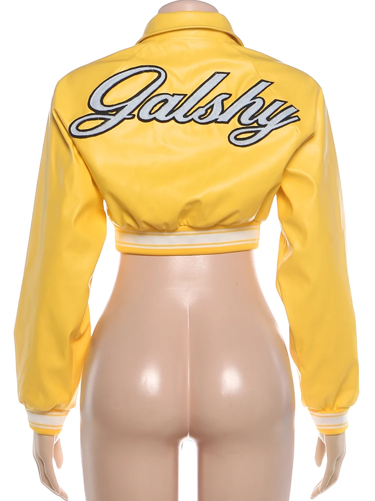 Weird Puss Letter Print Crop-Jacke für Damen, Herbst-Trend, Revers, lange Ärmel, Reißverschluss-Cardigan, heiße Street-Hip-Hop-Jacken für Mädchen – Detail 5