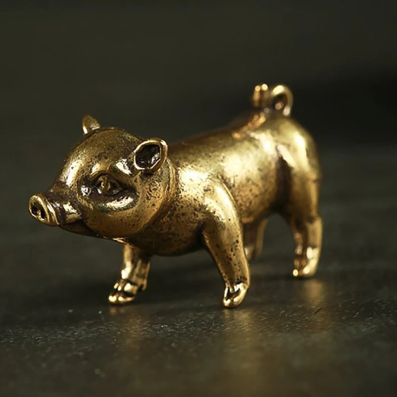 Brass Creative Small Bronze Pig Figurines Chinese Zodiac Pig Ornaments Metal Pendants Ornaments Desktop Decoration Home Decor