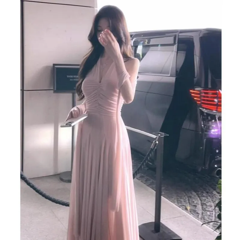 Topenomi Fairy Wedding Evening Dresses Women French Sexy Ribbon Off Shoulder Waist Slim Mesh Long Night Cocktail Party Dress