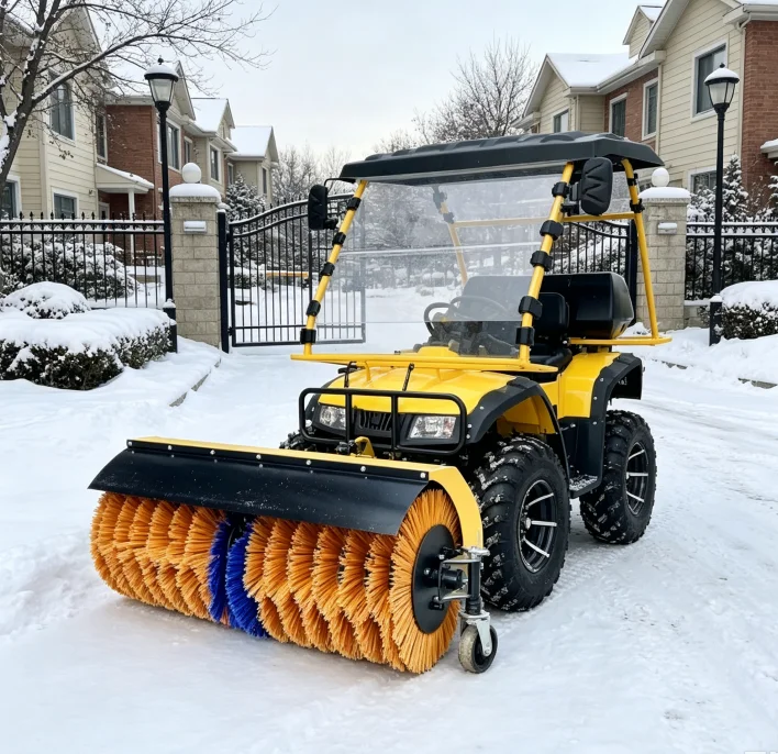 Driving ATV Snowplow Road Snow Cleaning Equipment Vehicle-Mounted Snow Sweeping Roller Brush Snow Blower