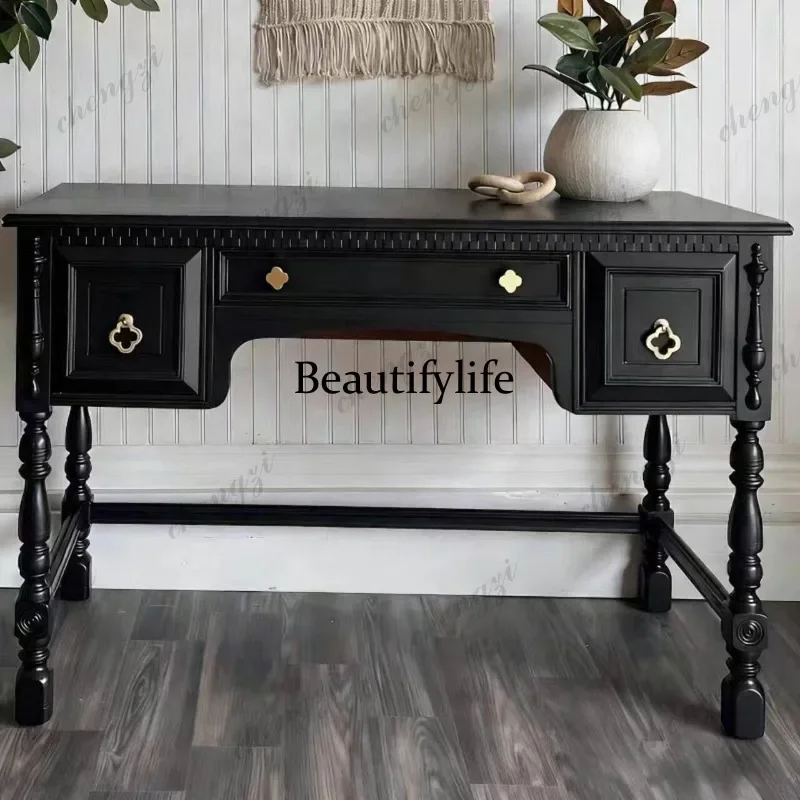 M02 French antique  solid wood retro writing desk American simple desk bedroom study desk