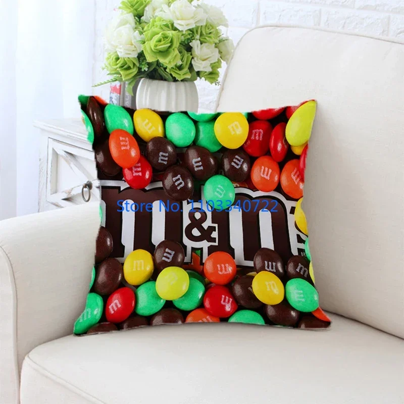 M-M&M'S Short Plush Pillow Cases Decorative Cushion Cover Plush Pillowcase Pillow Case Car Home Decor 45x45cm Kids Birthday Gift