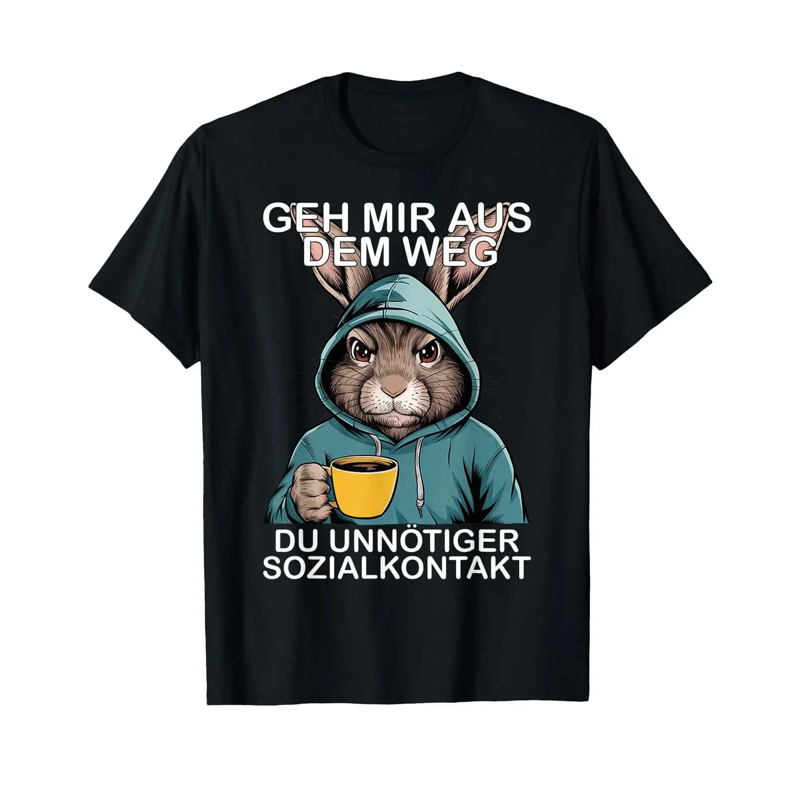 Unnecessary social contact Funny rabbit bunny T shirt vintage Washed Stylish designer clothes Stretched streetwear Casual Soft
