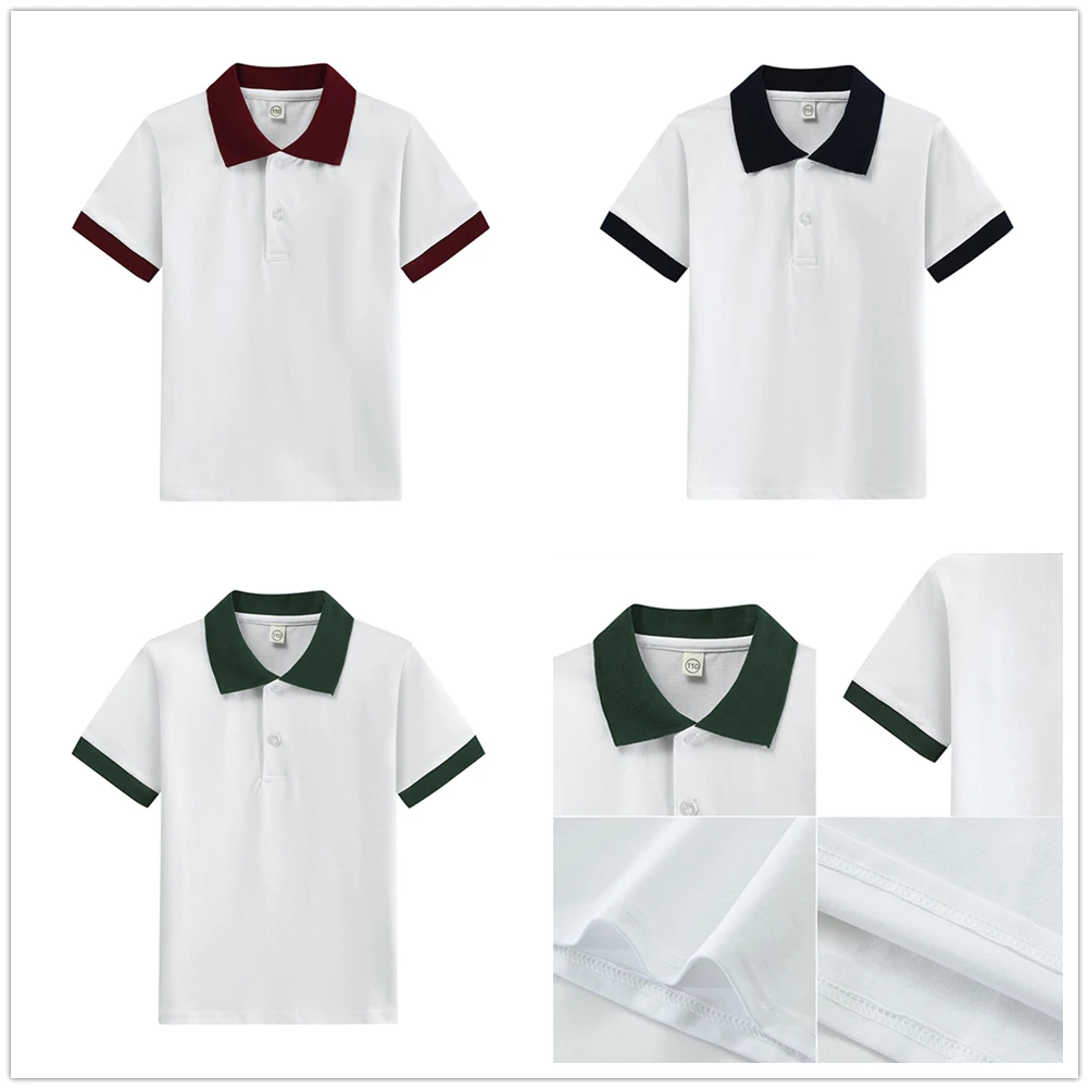 T-shirt For Boys Summer Tees Children Short Sleeve Solid color Cartoon Tops Teens Breathable Polo Shirt Kids Clothing 110-165CM