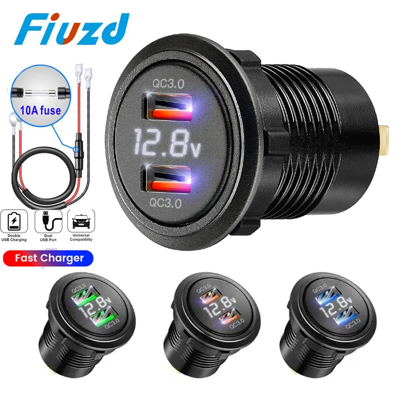 

Car usb outlet 3.0 socket 36W Car Dual USB Charger QC3.0 Waterproof with Voltmeter for 12V/24V Motorcycle ATV Boat Marine RV