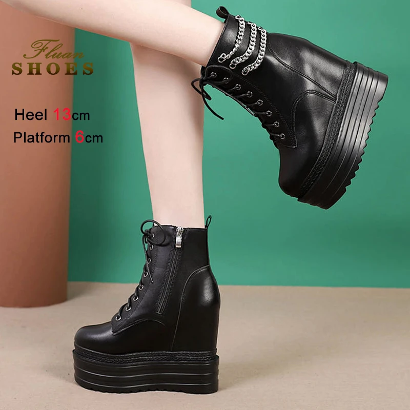 جديد الخريف الشتاء جديد أحذية بوت قصيرة الارتفاع زيادة النساء حذا فردي للسيدات النمط البريطاني منصة سميكة الدانتيل يصل عالية الكعب حذاء من الجلد #3