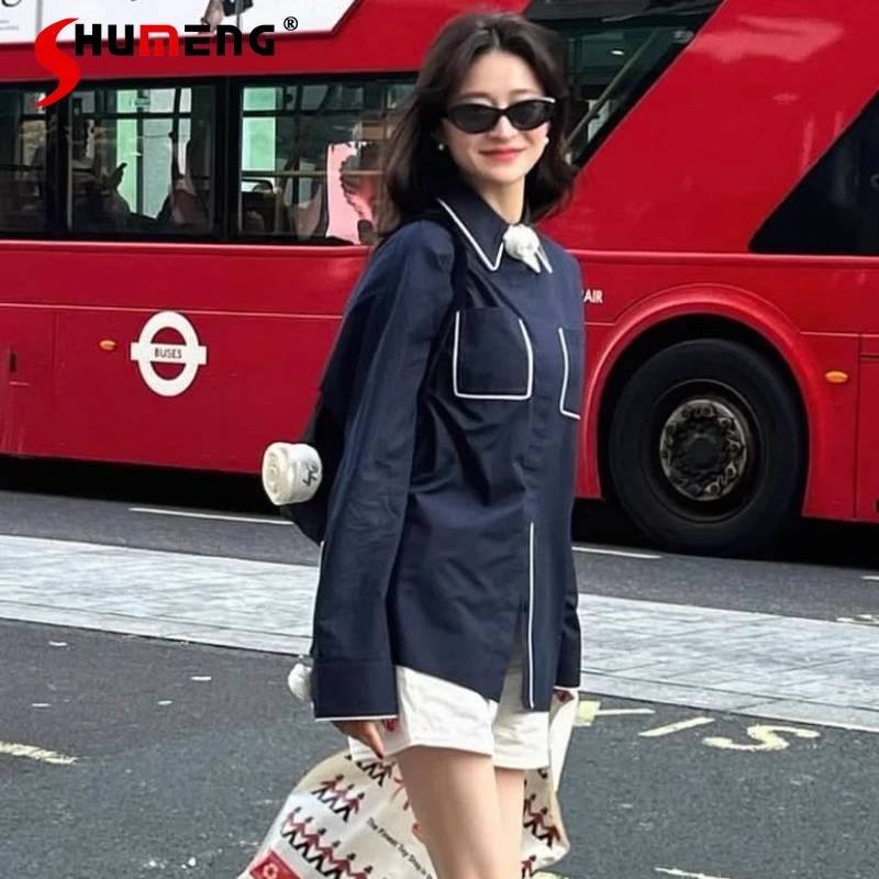 

Japanese Style Basic Sweet Long-sleeved Shirts Autumn 2025 Women's Daily Loose Slim Elegant Fashion Casual Blouses Tops Mujer