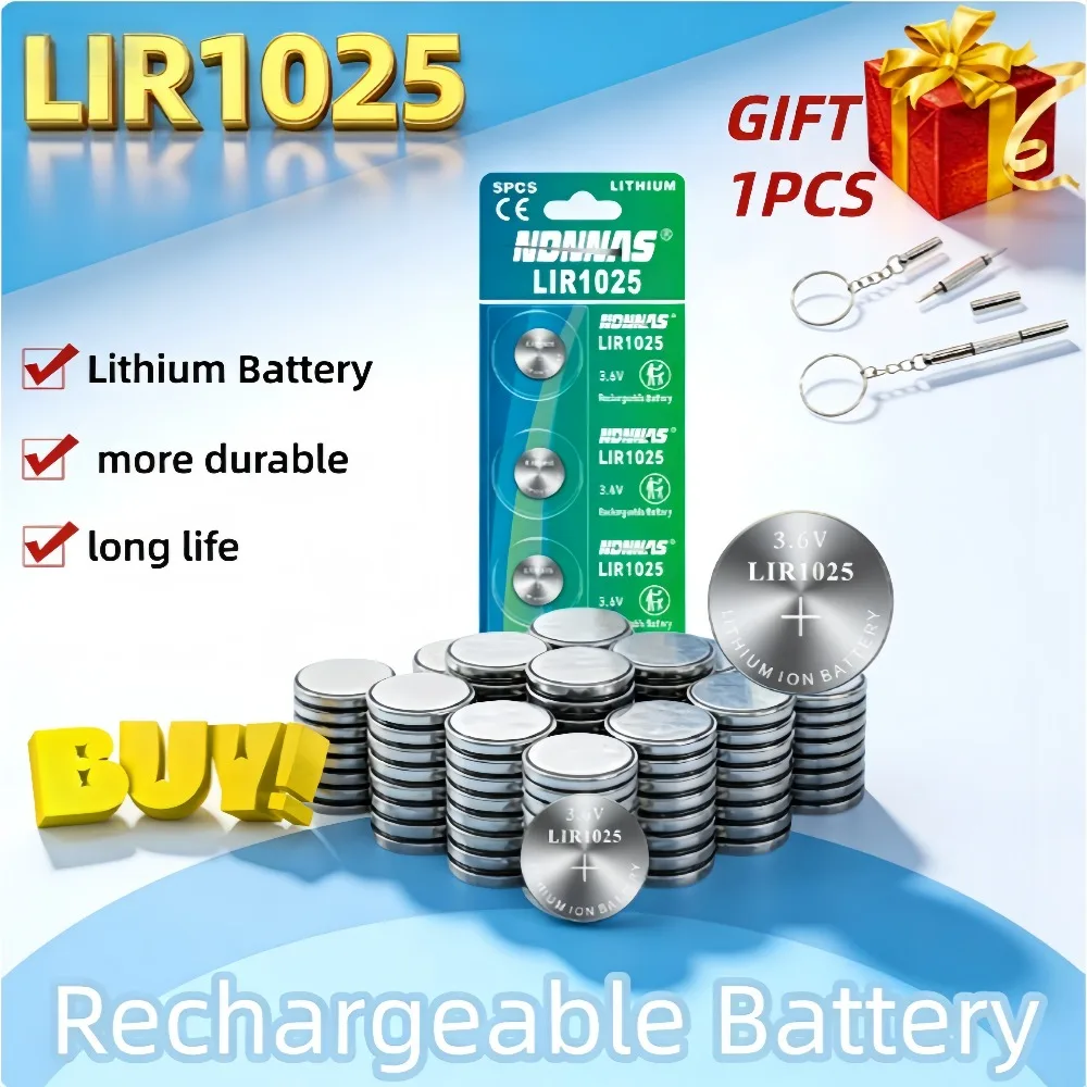 

1-10PCS Portable LIR1025 3.6V Rechargeable Button Cell, Universal Replacement for 3V CR1025 Lithium Battery Watch