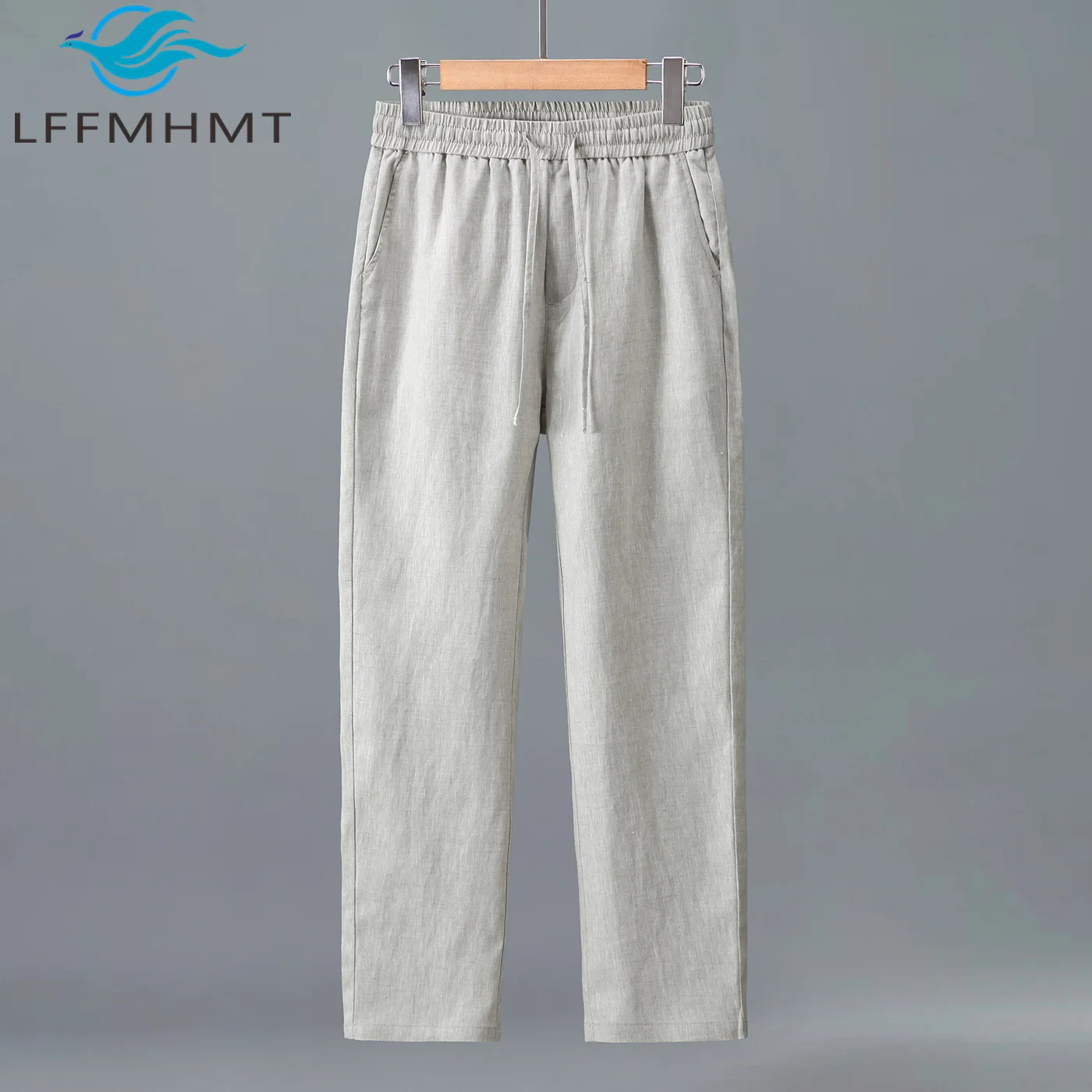 

3047 100% Linen Smart Casual Pants for Men Summer Fashion Elastic Waist Solid Color Simple Basic Breathable Straight Trouser
