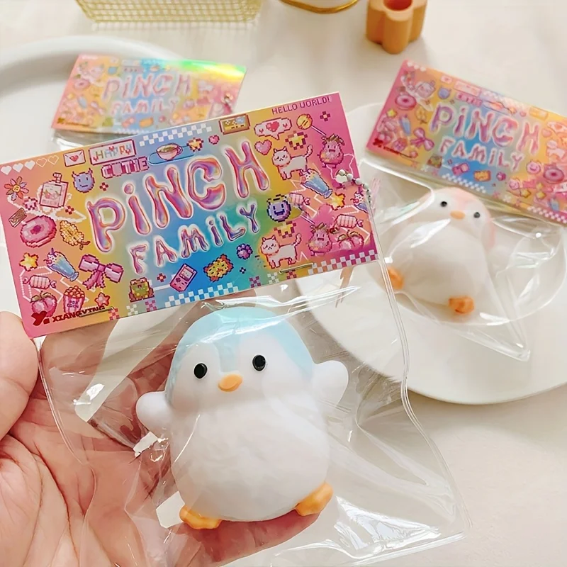 Adorable jouet à presser pour la famille des pingouins – Balle anti-Stress en caoutchouc doux et coloré avec un design texturé, parfaite pour le plaisir sensoriel, l'id