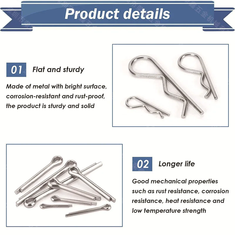200Pcs Cotter Pins Assortment Box, Split Pins R-Clip Retaining Fasteners for Hanging Connection