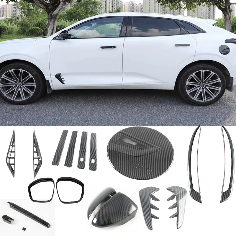 

For Changan UNIK UNI-K 2021-2023 ABS Carbon Fiber Rearview Mirror Door Handle Side Fender Wiper Stip Front Rear Light Cover trim