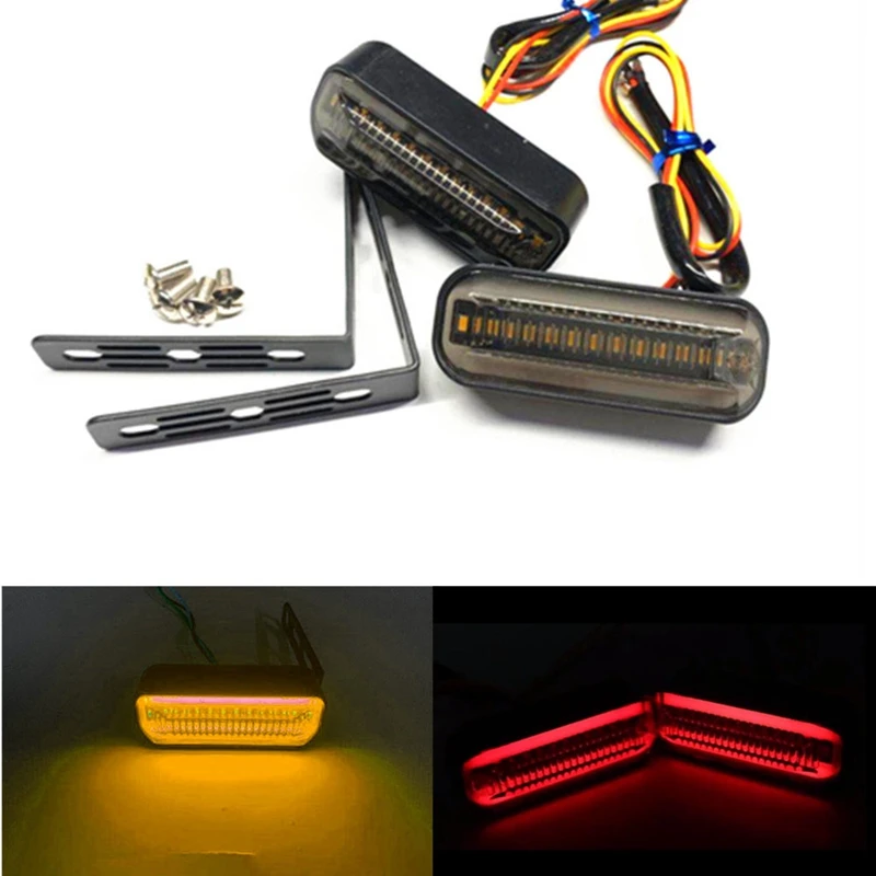 1 Pair Motorcycle Indicator Lights LED Flowing Turn Signal Indicators Running DRL Light Dynamic Amber+ Red Blinker