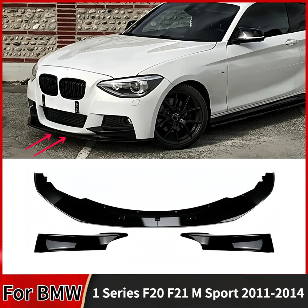 For BMW 1 Series F20 F21 M Sport 2011-2014  Pre-Lci Gloss Black Carbon Look Car Front Bumper Splitter Lip Guard Protector Cover