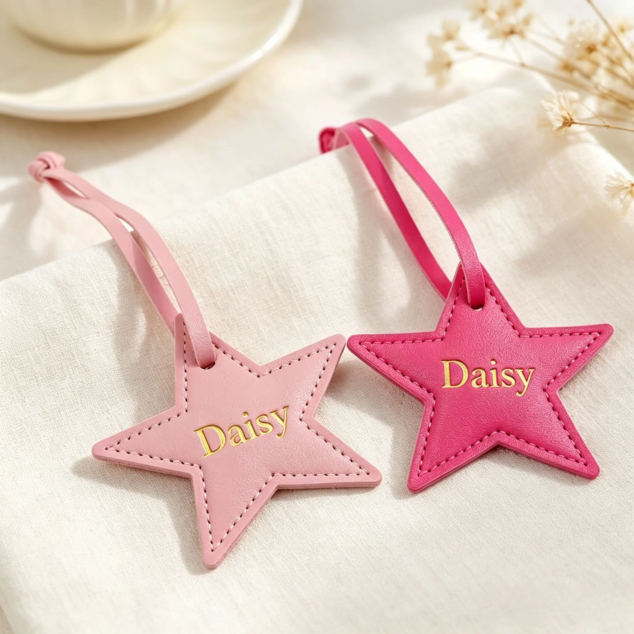 Customized Name Information: PU Leather Creative Five-Pointed Star Bag Decoration Pendant, Cute Key Pendant, Bag Accessories