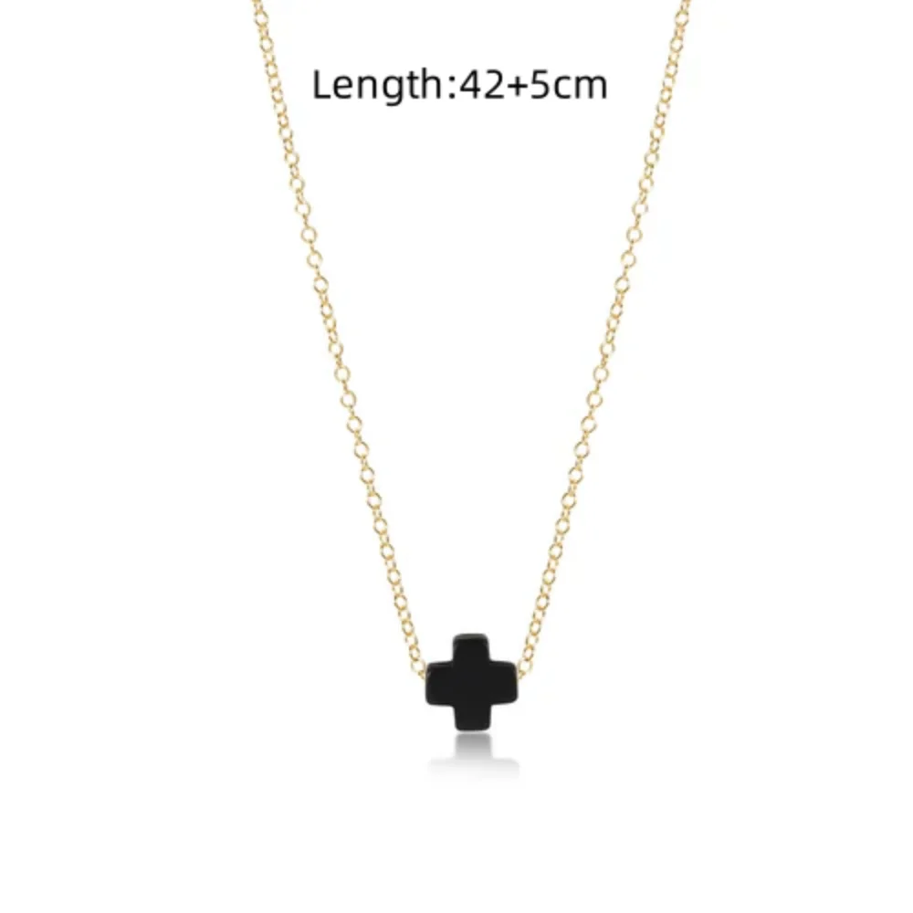 Vlen Cross Pendant Necklace for Women Simplicity Chain Choker Gold Color Stainless Steel Chain Necklaces Signature Cross Jewelry