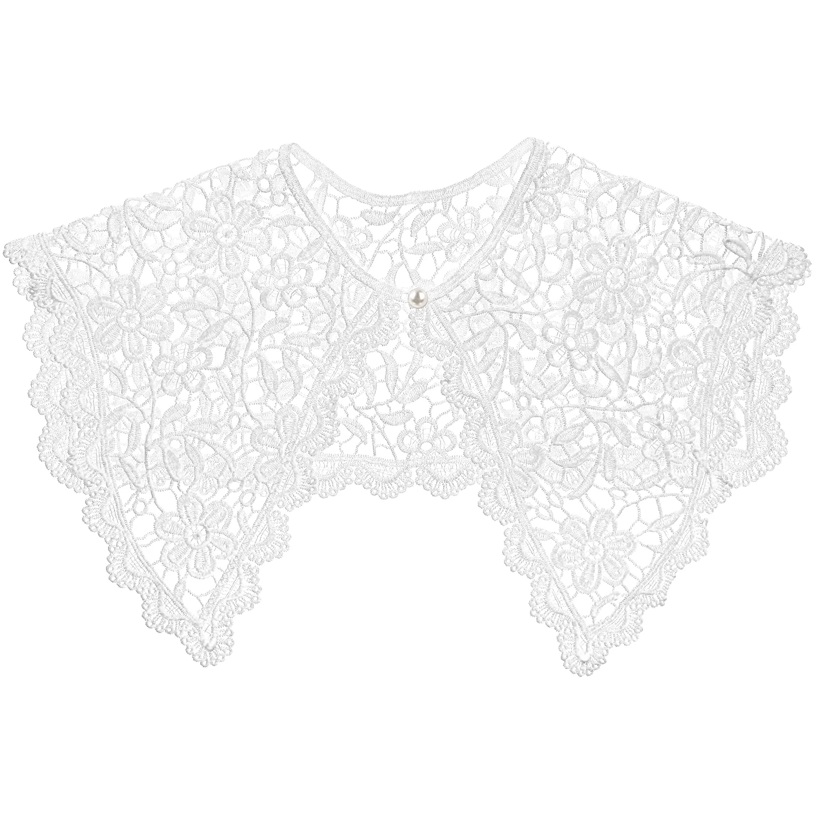 Women Dress Openwork Shawl Lace Floral Fake Collar Neckline Vintage White Bride