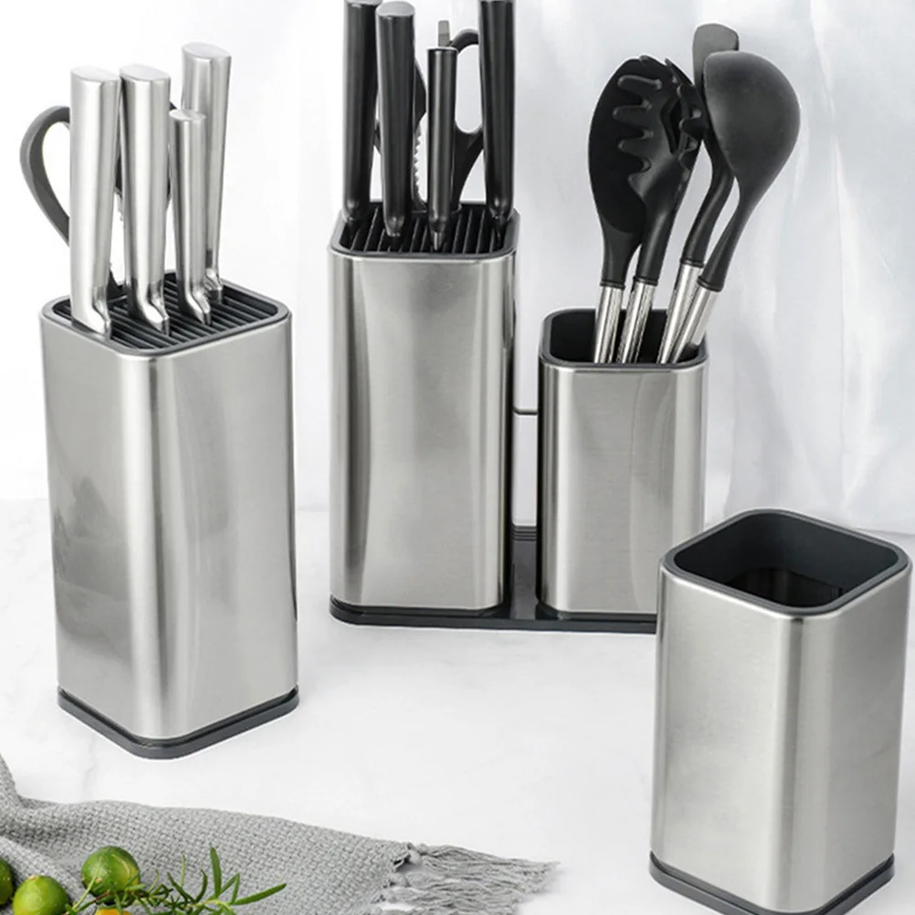 

Knife Holder For Kitchen Stainless Steel Storage Bucket Large Capacity Air Permeable Cutter Seat Kitchenware Organizer