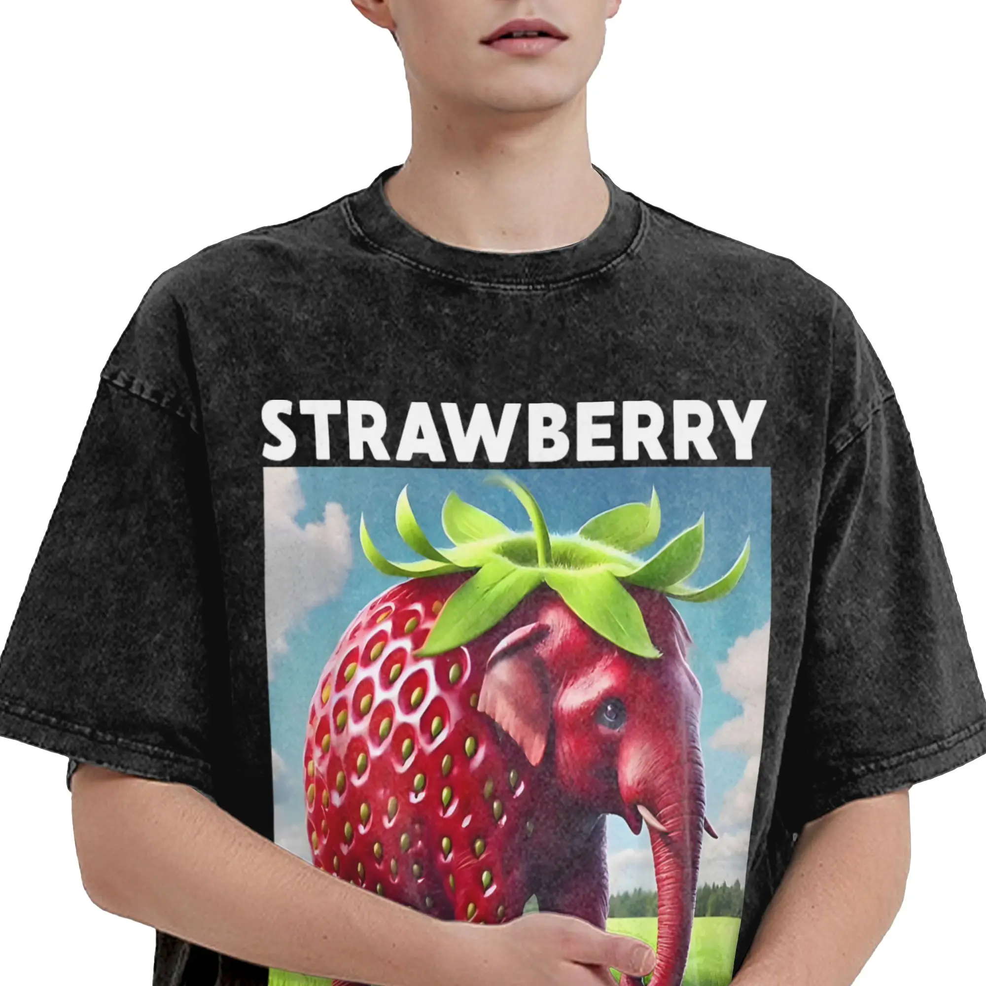الفراولة الإيطالية الفيل ميمي تي شيرت الصيف خمر تي شيرت القطن الهيب هوب تي شيرت قصير الأكمام تصميم تي شيرت علوي