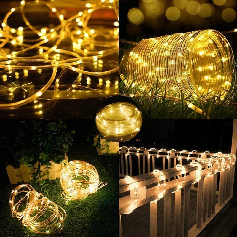 Solar Rope Lights Waterproof LED Light Rope Solar String Lights Outdoor for Patio Pool  Landscape Christmas Tree Decorations