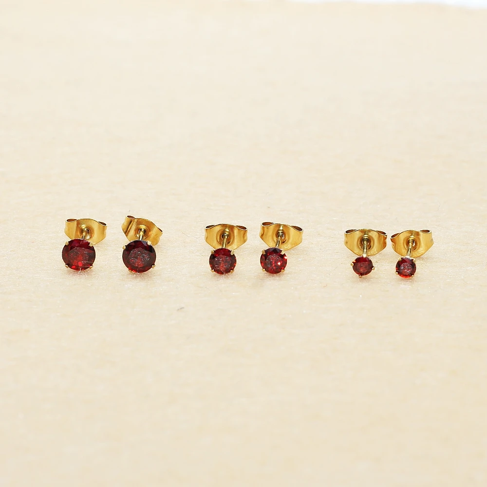 3/4/5mm Granatapfelrot AAA Zirkon Edelstahl Ohrstecker Unisex Schlichter Stil Nicht Verblassend Hypoallergener Schmuck – Detail 3