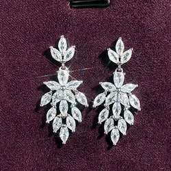 Huitan Luxury Bridal Wedding Earrings Bling Bling Marquise Crystal Cubic Zirconia Dangle Earrings Aesthetic Jewelry for Women