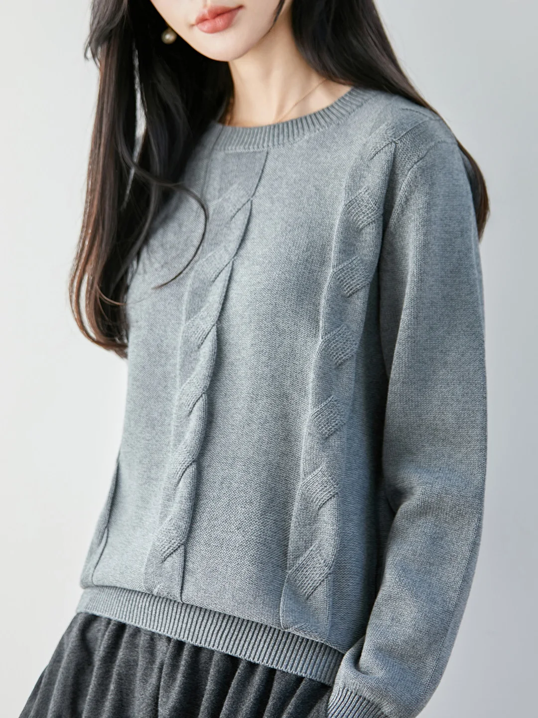 Thickened Seven-Needle Pure Cotton Long-Sleeve Knitted Sweater round Neck Twisted Flower Base Shirt Autumn Winter New Style W...
