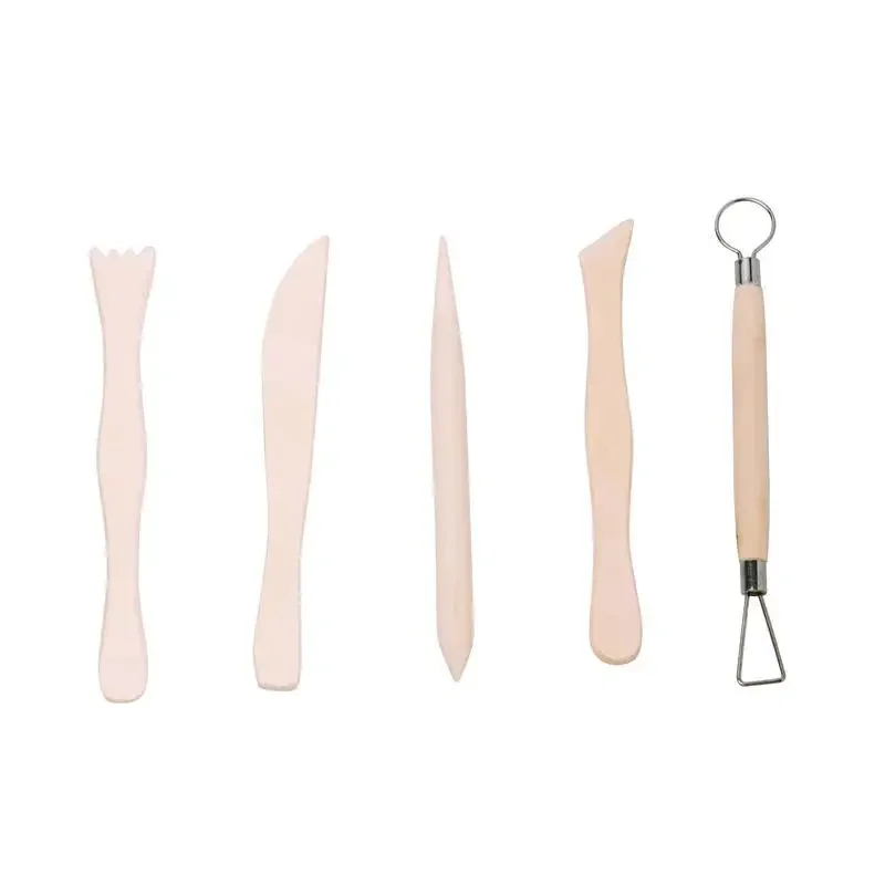 5pcs Soft Pottery Sculpture Art Supplies Set Carving Clay Ceramics Molding Tools Wood Knife Practical