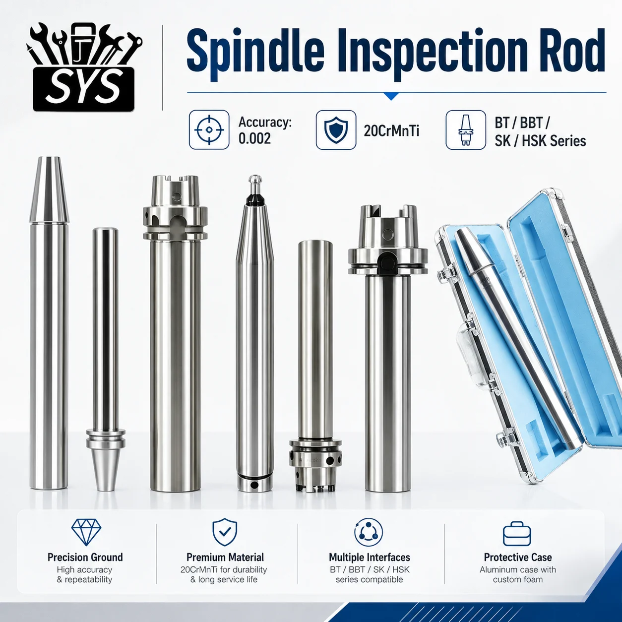 CNC BT30 BT40 BT50 Inspection Rod SK40 SK50 HSK63A HSK63F HSK100A Spindle Test Rod 7:24 Taper Spindle Tool Holder Turning Tool