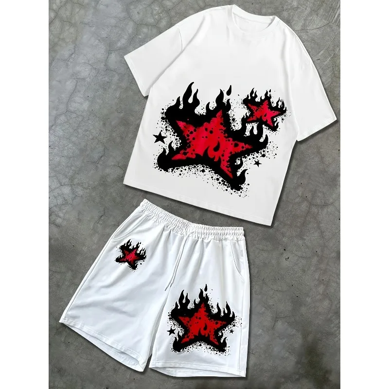 2025 3D Pattern T-shirt Shorts Set for Casual Men's Outdoor Sports Summer Fashion Trend Street Polyester Fiber Wear Daily